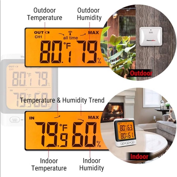 ThermoPro TP62 Indoor Outdoor Thermometer Wireless - Picture 4 of 8